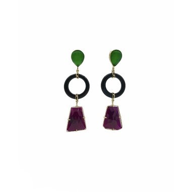 PENDIENTES|Pendientes oro rubis, jades y onix
