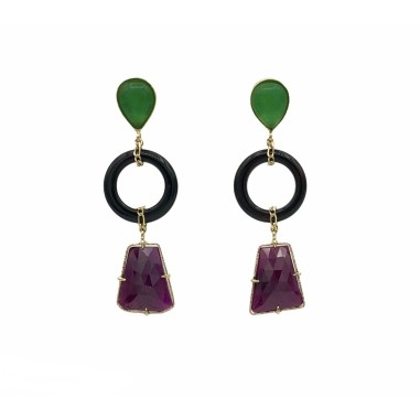 PENDIENTES|Pendientes oro rubis, jades y onix