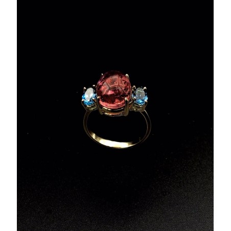 ANILLOS|Anillo oro turmalina rosa y topacios azules