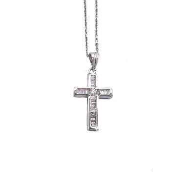 COLLARES Y COLGANTES|Cruz diamantes oro blanco