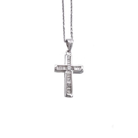COLLARES Y COLGANTES|Cruz diamantes oro blanco