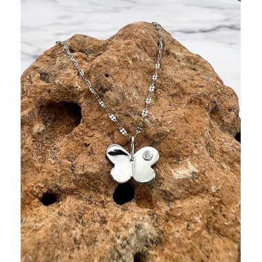 COLLARES Y COLGANTES|Collar mariposa oro blanco y diamante