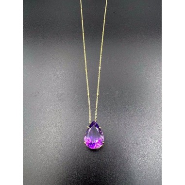 COLLARES Y COLGANTES|Collar colgante oro y amatista pera