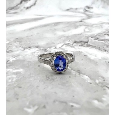 ANILLOS|Anillo tanzanita y diamantes oro blanco