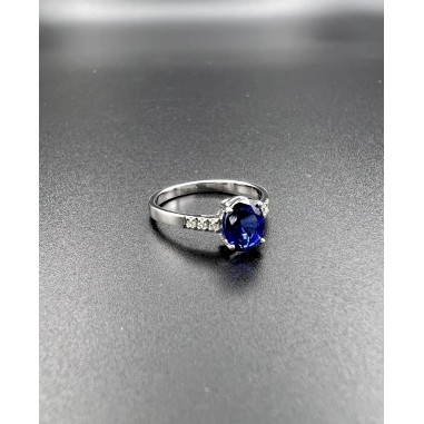 ANILLOS|Anillo compromiso zafiro y diamantes oro