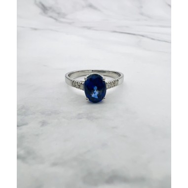 ANILLOS|Anillo compromiso zafiro y diamantes oro