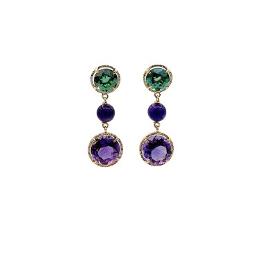 PENDIENTES|Pendientes oro colgantes gemas colores