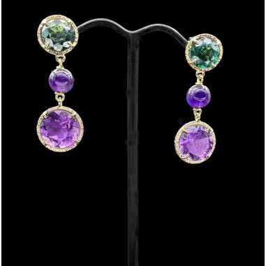 PENDIENTES|Pendientes oro colgantes gemas colores