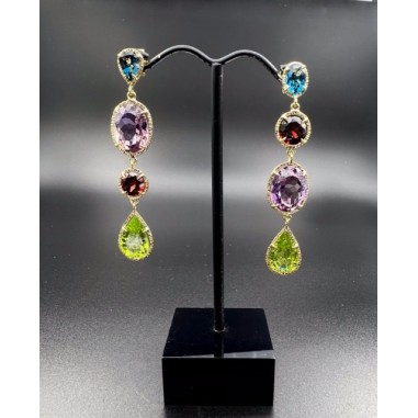 PENDIENTES|Pendientes colgantes oro gemas color