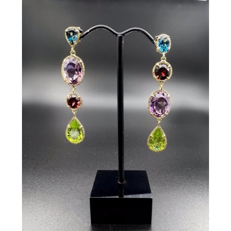 PENDIENTES|Pendientes colgantes oro gemas color