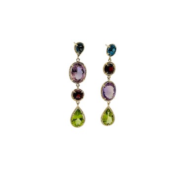 PENDIENTES|Pendientes colgantes oro gemas color