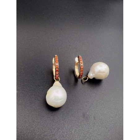 PENDIENTES|Pendientes zafiros naranjas y perlas oro rosa