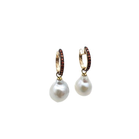 PENDIENTES|Pendientes zafiros naranjas y perlas oro rosa