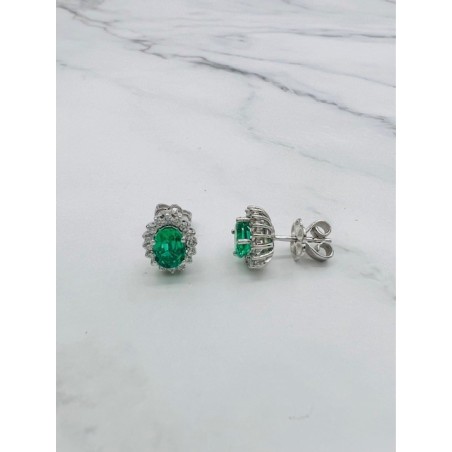 PENDIENTES|Pendientes esmeraldas y diamantes oro bl.