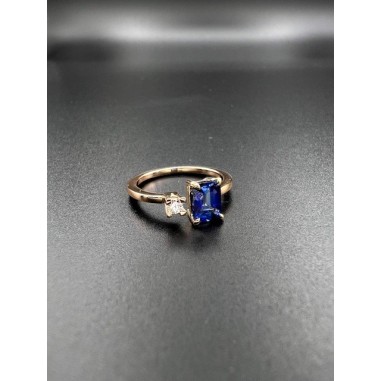 ANILLOS|Anillo zafiro y diamante oro rosa