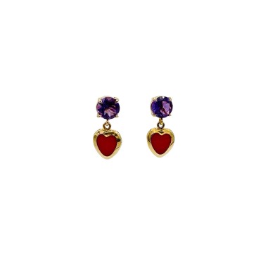 PENDIENTES|Pendientes oro amatistas y corales rojos