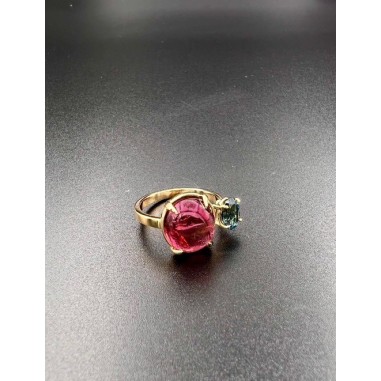 ANILLOS|Anillo oro turmalina y topacio azul london