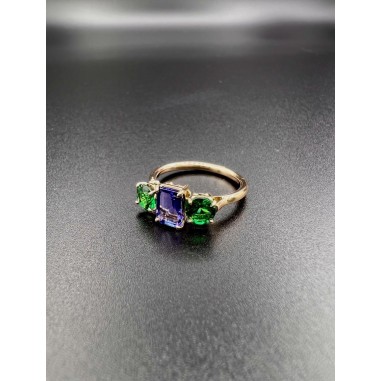 ANILLOS|Anillo oro tanzanita y esmeraldas