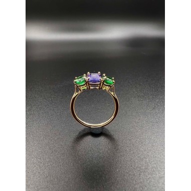 ANILLOS|Anillo oro tanzanita y esmeraldas