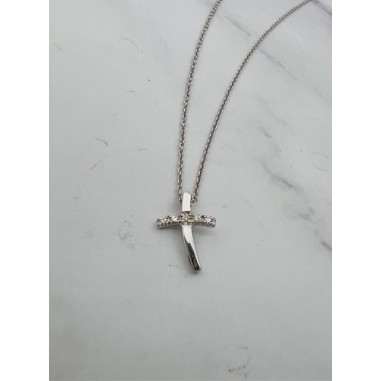 COLLARES Y COLGANTES|Colgante cruz oro blanco diamantes