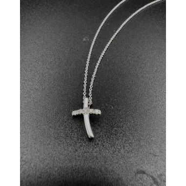 COLLARES Y COLGANTES|Colgante cruz oro blanco diamantes