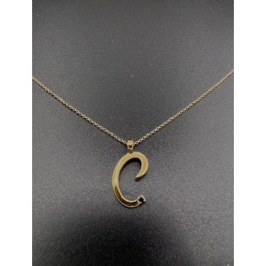COLLARES Y COLGANTES|Colgante oro letra C (inicial) con diamt. negro