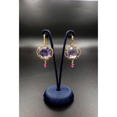 PENDIENTES|Pendientes colgt. oro y amatistas