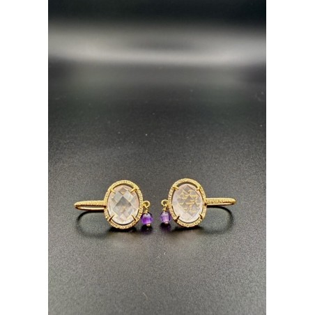 PENDIENTES|Pendientes colgantes cuarzos y oro rosas
