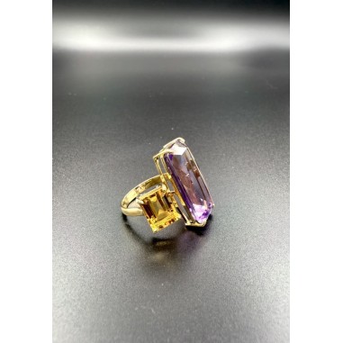 ANILLOS|Anillo oro gran tamaño Amatista y Citrino