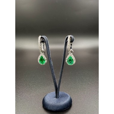 PENDIENTES|Pendientes colgantes esmeraldas y diamant. oro bl.