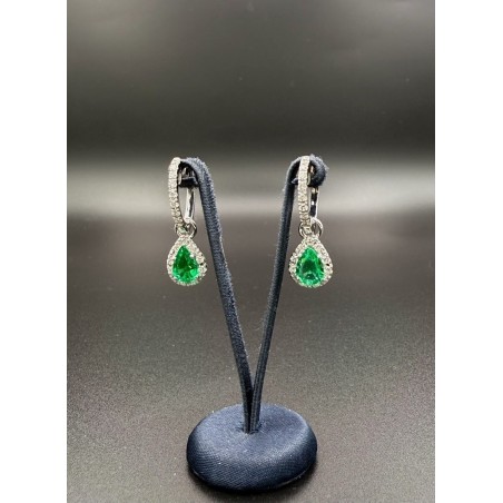 PENDIENTES|Pendientes colgantes esmeraldas y diamant. oro bl.