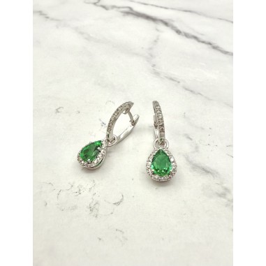 PENDIENTES|Pendientes colgantes esmeraldas y diamant. oro bl.
