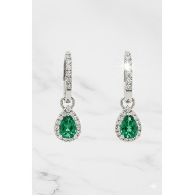 PENDIENTES|Pendientes colgantes esmeraldas y diamant. oro bl.