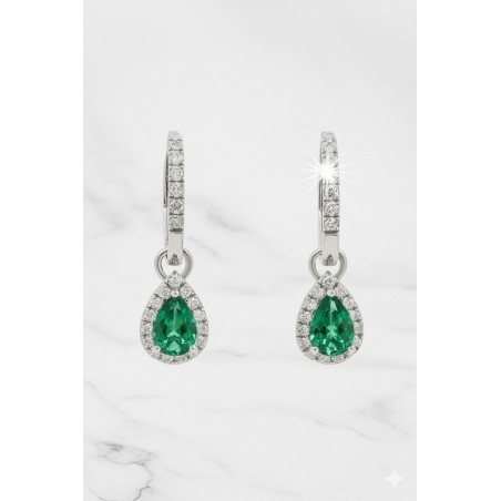 PENDIENTES|Pendientes colgantes esmeraldas y diamant. oro bl.