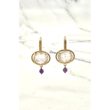 PENDIENTES|Pendientes colgantes cuarzos y oro rosas