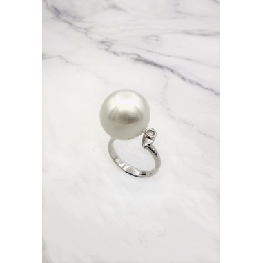 Inicio|Anillo oro blanco perla Australiana y diamantes