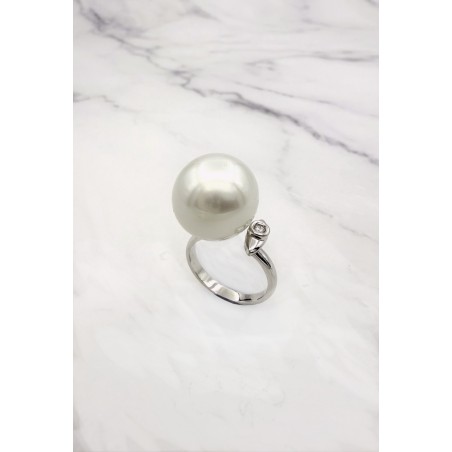 Inicio|Anillo oro blanco perla Australiana y diamantes