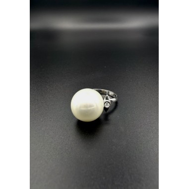 Inicio|Anillo oro blanco perla Australiana y diamantes