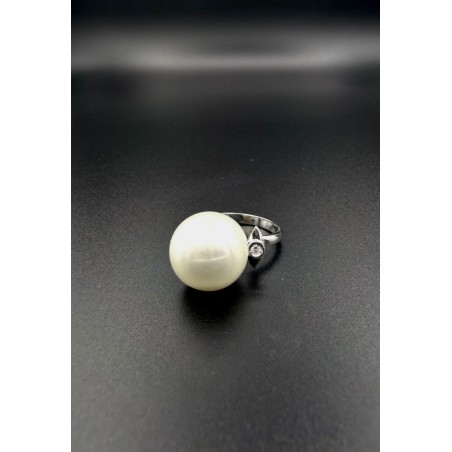 Inicio|Anillo oro blanco perla Australiana y diamantes