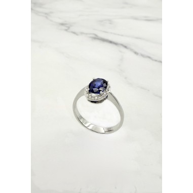 Inicio|Anillo oro blanco zafiro y diamantes