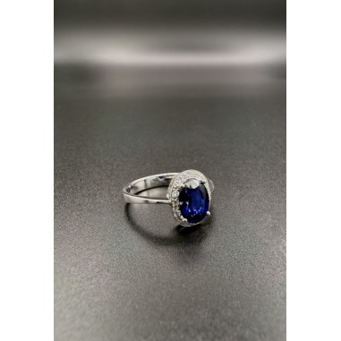 Inicio|Anillo oro blanco zafiro y diamantes