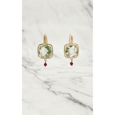 Inicio|Pendientes colgantes oro rosa y prasiolitas