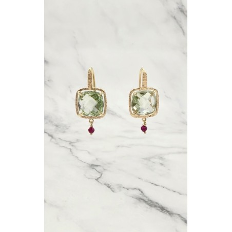 Inicio|Pendientes colgantes oro rosa y prasiolitas