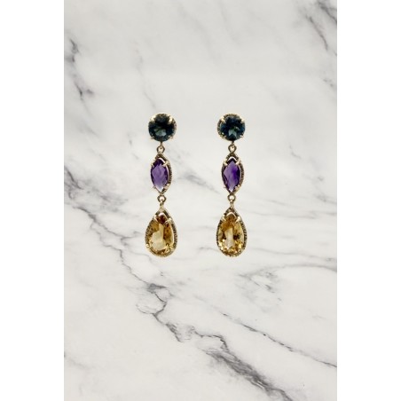 Inicio|Pendientes oro colgt. topacios, amatistas, citrinos