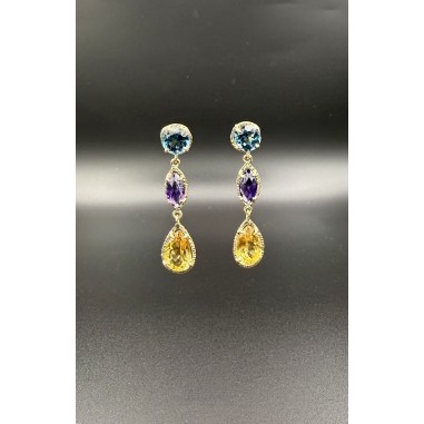 Inicio|Pendientes oro colgt. topacios, amatistas, citrinos