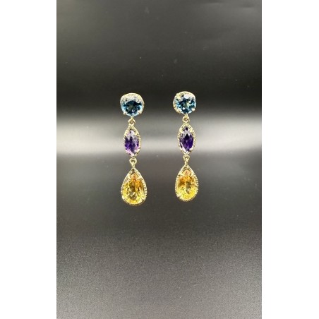 Inicio|Pendientes oro colgt. topacios, amatistas, citrinos