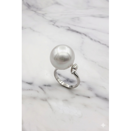 Inicio|Anillo oro blanco perla Australiana y diamantes