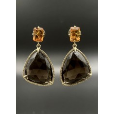Pendientes oro colgantes citrinos y cuarzos fume’ 2