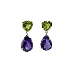 Pendientes colgantes oro peridotos y amatistas