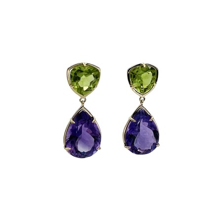 PENDIENTES|Pendientes colgantes oro peridotos y amatistas